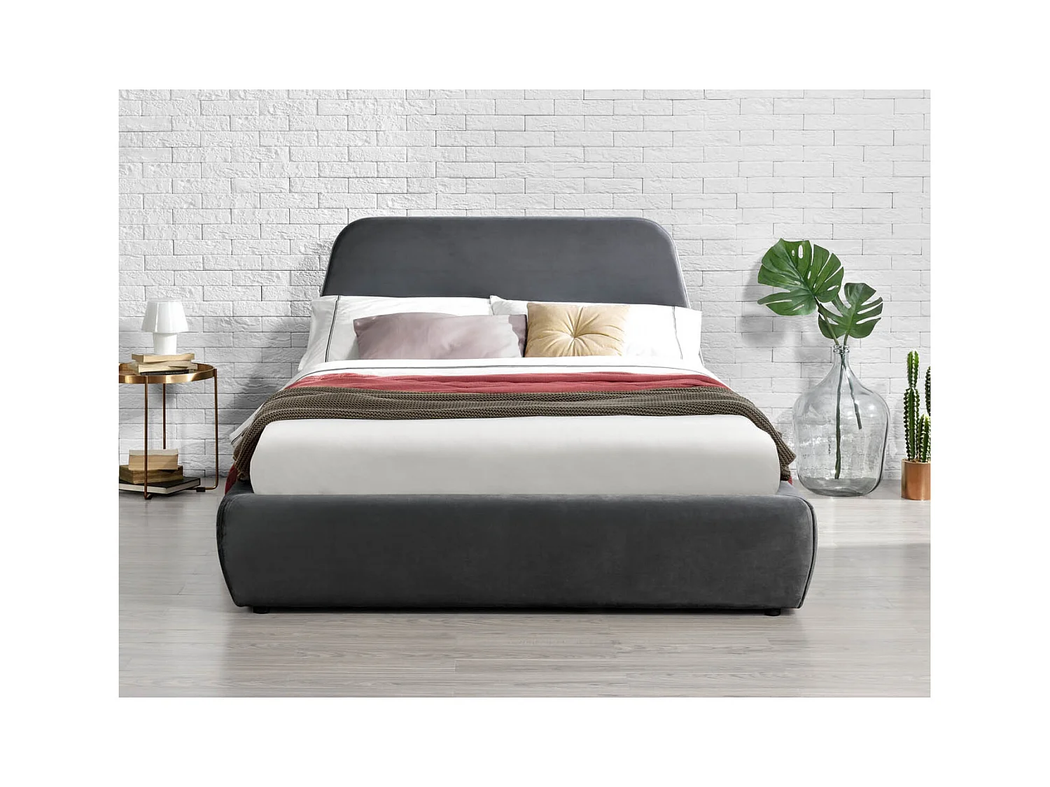 Lit coffre - 180x200 cm - Velours gris NORKA