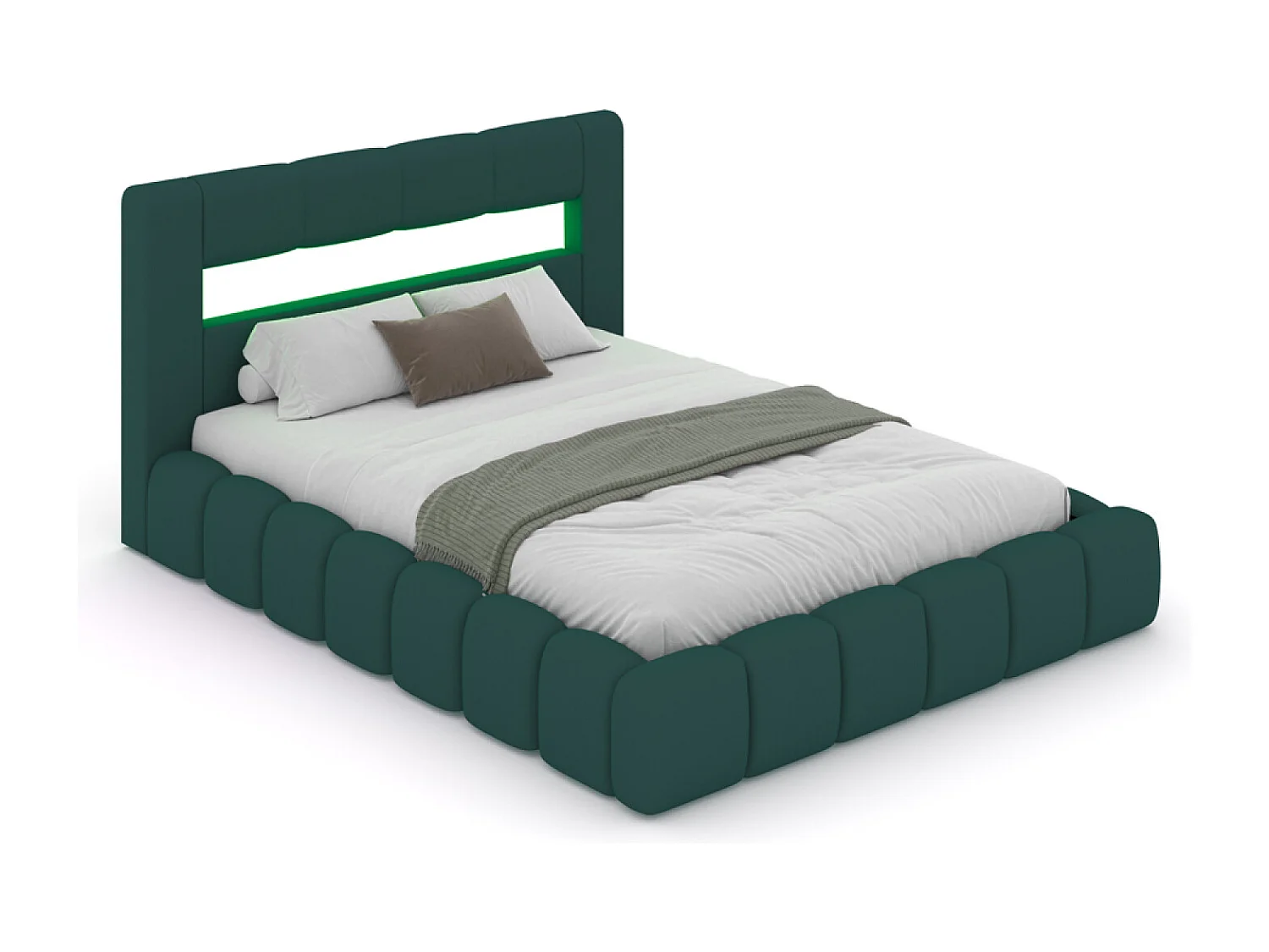 Lit coffre led style nuage 180x200cm en velours vert avec tête de lit et sommier OMAHA