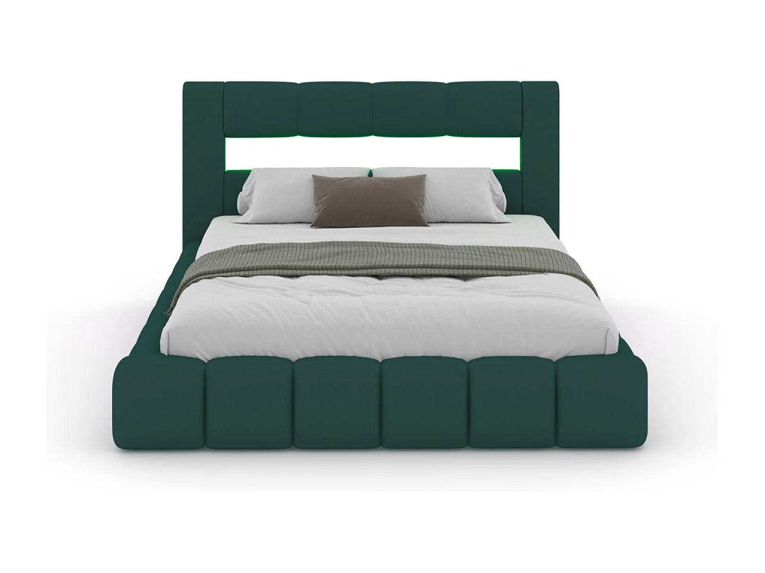 Lit coffre led style nuage 180x200cm en velours vert avec tête de lit et sommier OMAHA