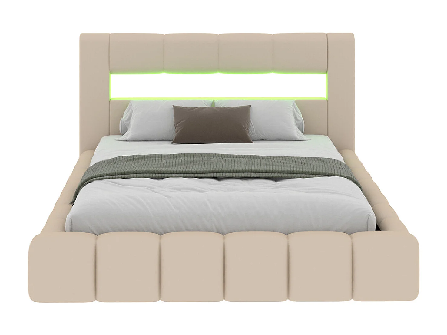 Lit coffre led style nuage 180x200cm en velours beige avec tête de lit et sommier OMAHA