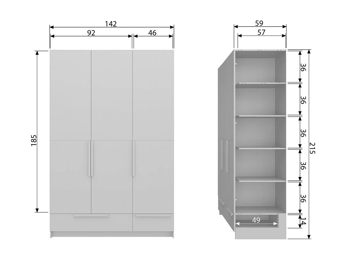 Pure - Armoire 3 portes en bois H215cm - Beige