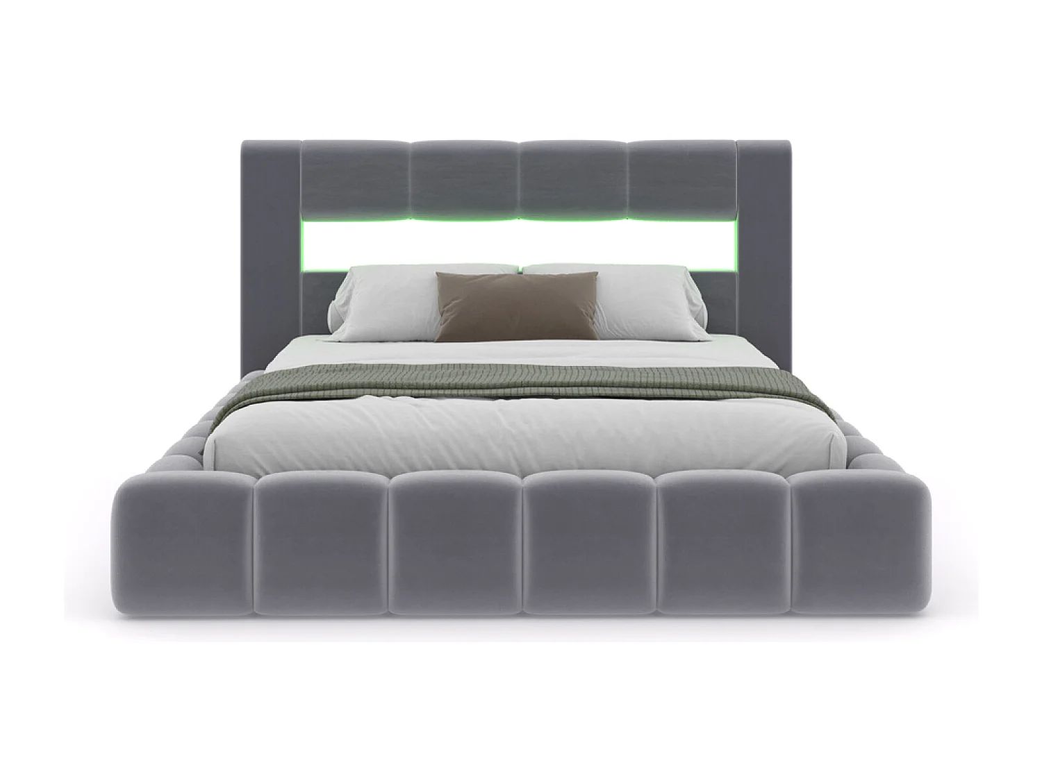 Lit coffre led style nuage 180x200cm en velours gris avec tête de lit et sommier OMAHA