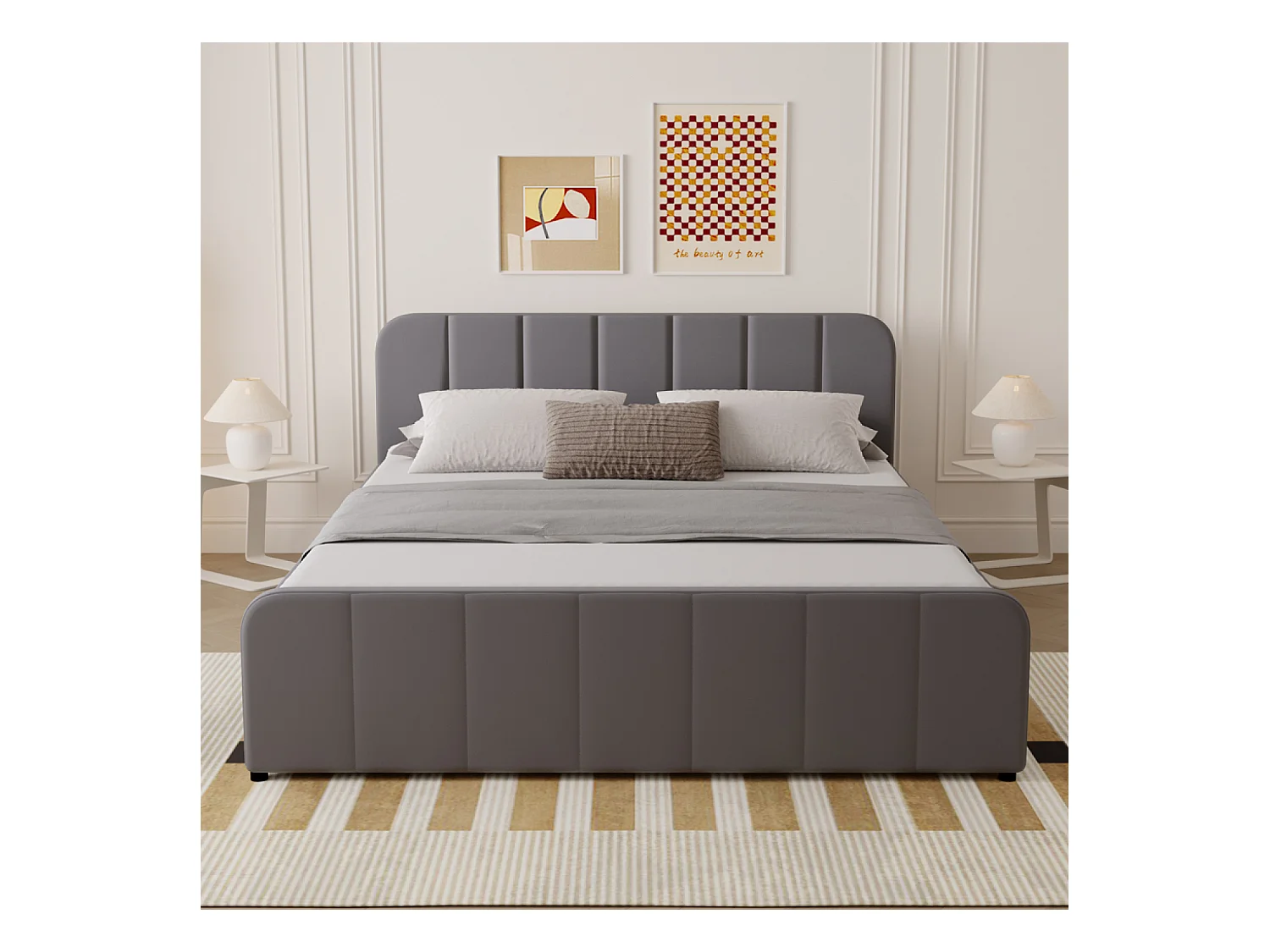 Lit avec coffre de rangement 140x190cm en velours gris TAMPA