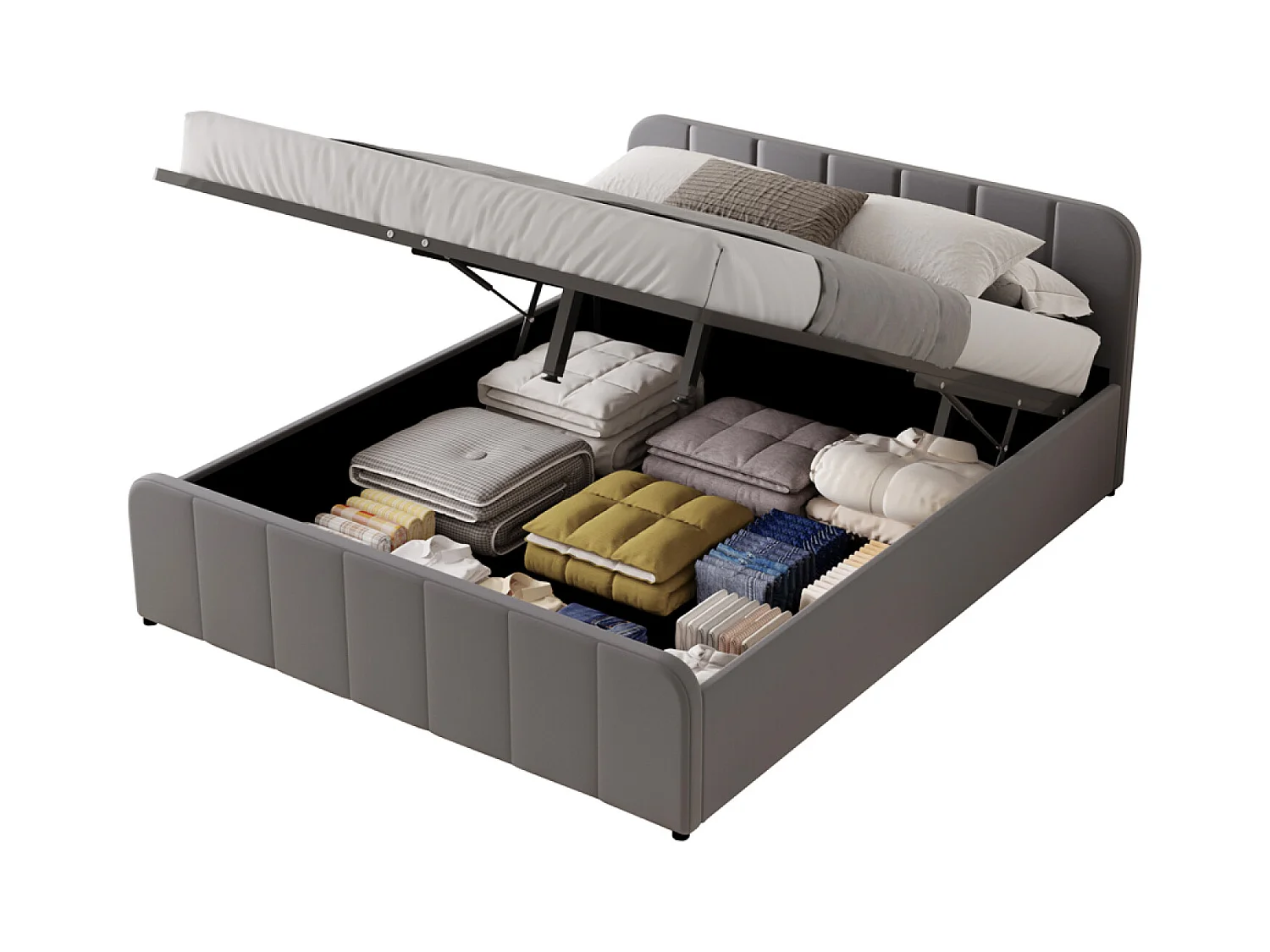 Lit avec coffre de rangement 140x190cm en velours gris TAMPA