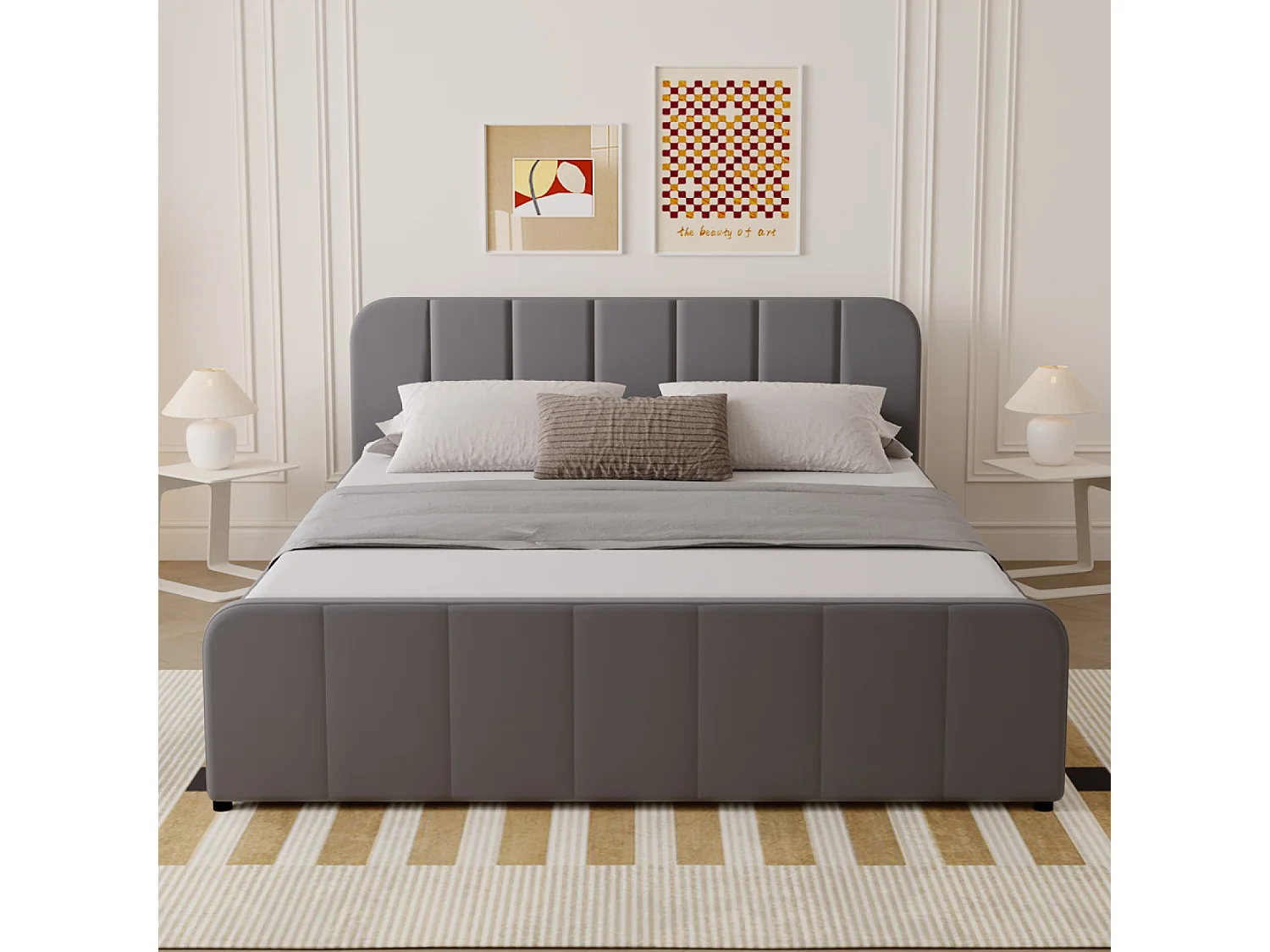 Lit coffre 140x190cm en velours gris TAMPA