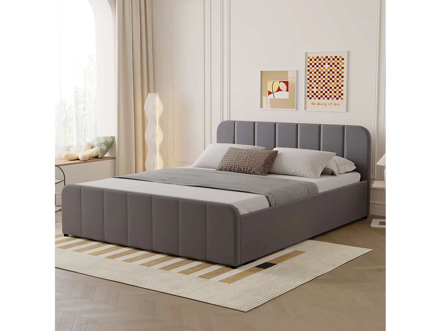 Lit coffre 140x190cm en velours gris TAMPA