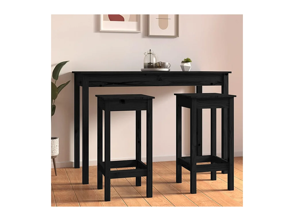 Taburetes altos 2 unidades madera maciza de pino negro 40x40x78 cm