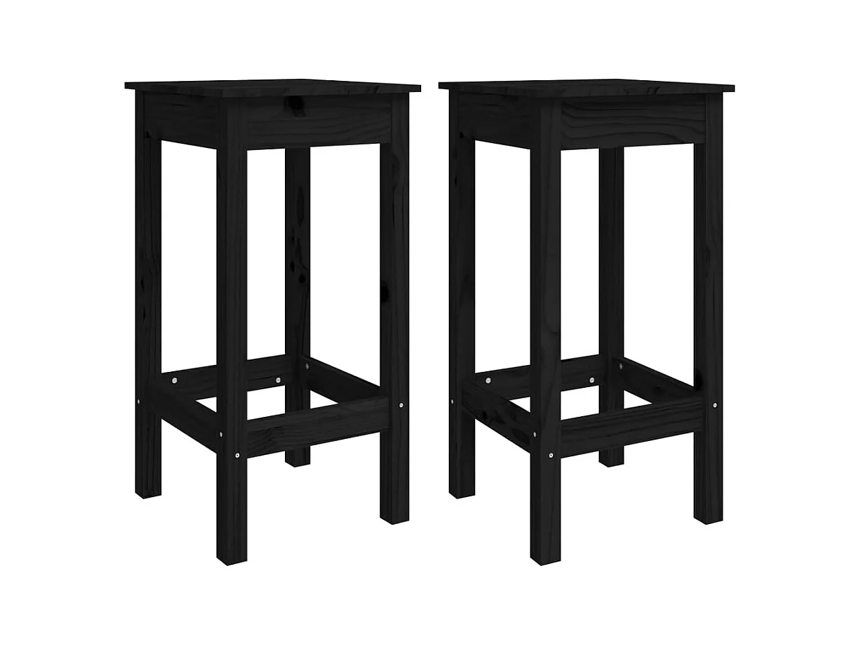Taburetes altos 2 unidades madera maciza de pino negro 40x40x78 cm