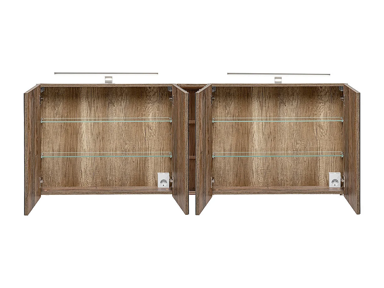 Dubbele wastafel 180cm 2 nissen kolom en wandkast Eros Taupe