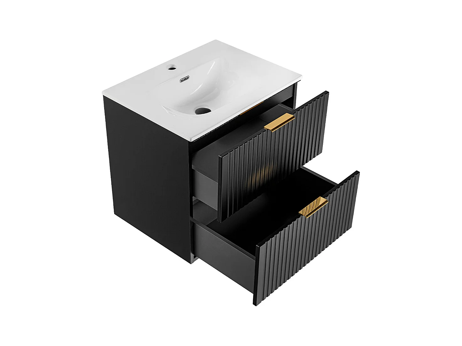 Ensemble meuble simple vasque encastrée 60cm miroir LED et colonne Adriel Noir