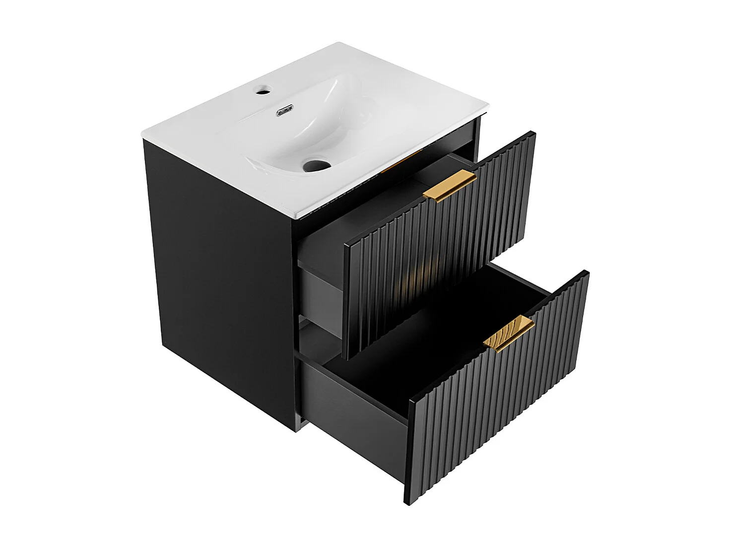 Ensemble meuble simple vasque encastrée 60cm miroir LED et colonne Adriel Noir