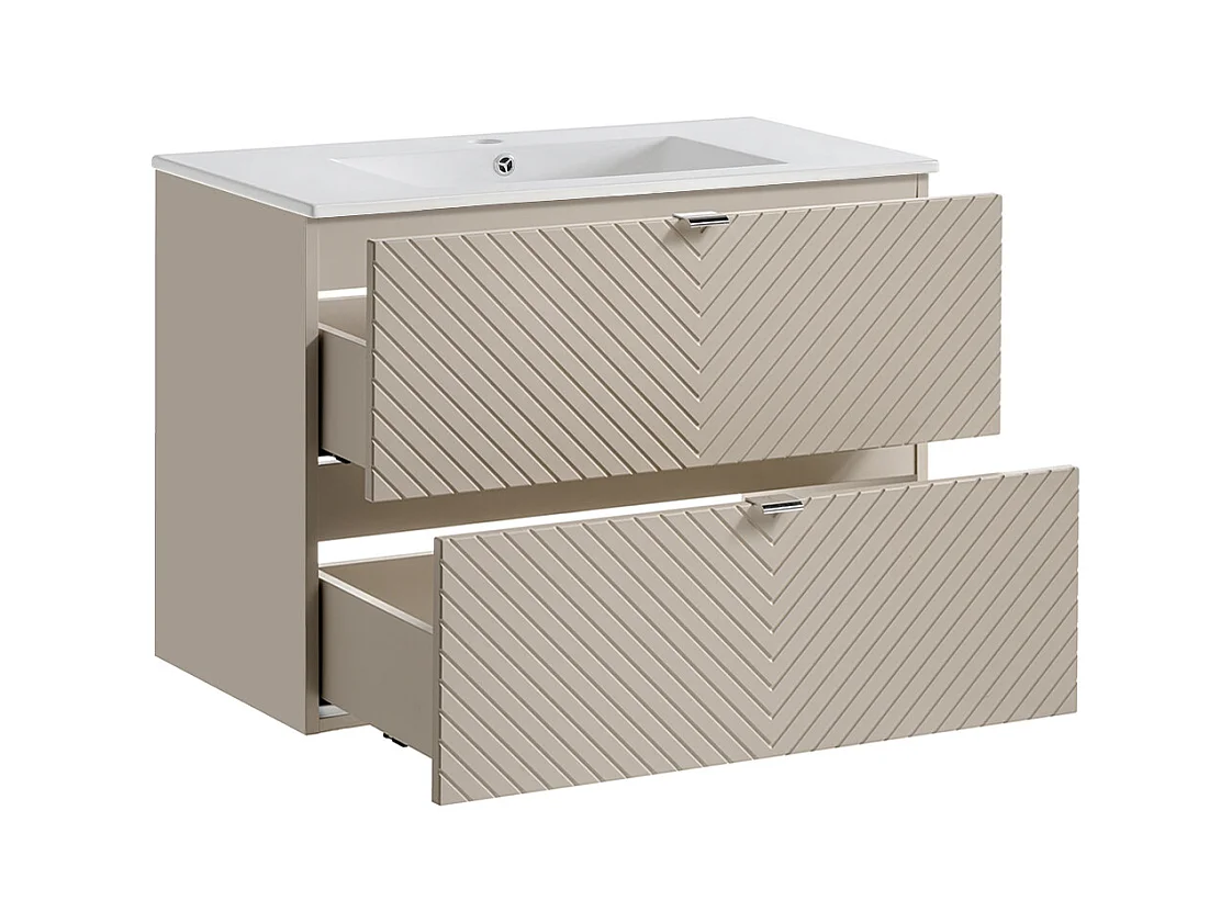 Ensemble meuble simple vasque encastrée 80cm miroir LED et colonne Manoa Cachemire et Bois