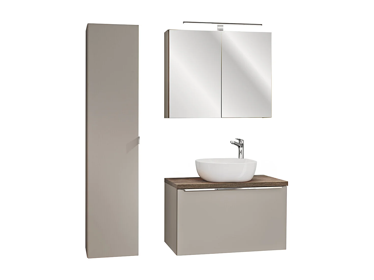 Ensemble meuble simple vasque 80cm colonne et armoire murale Éros Taupe