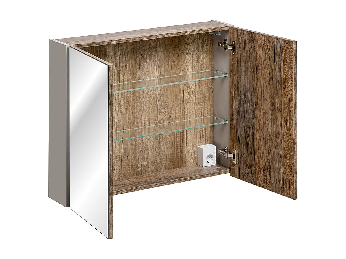 Ensemble meuble simple vasque 80cm colonne et armoire murale Éros Taupe