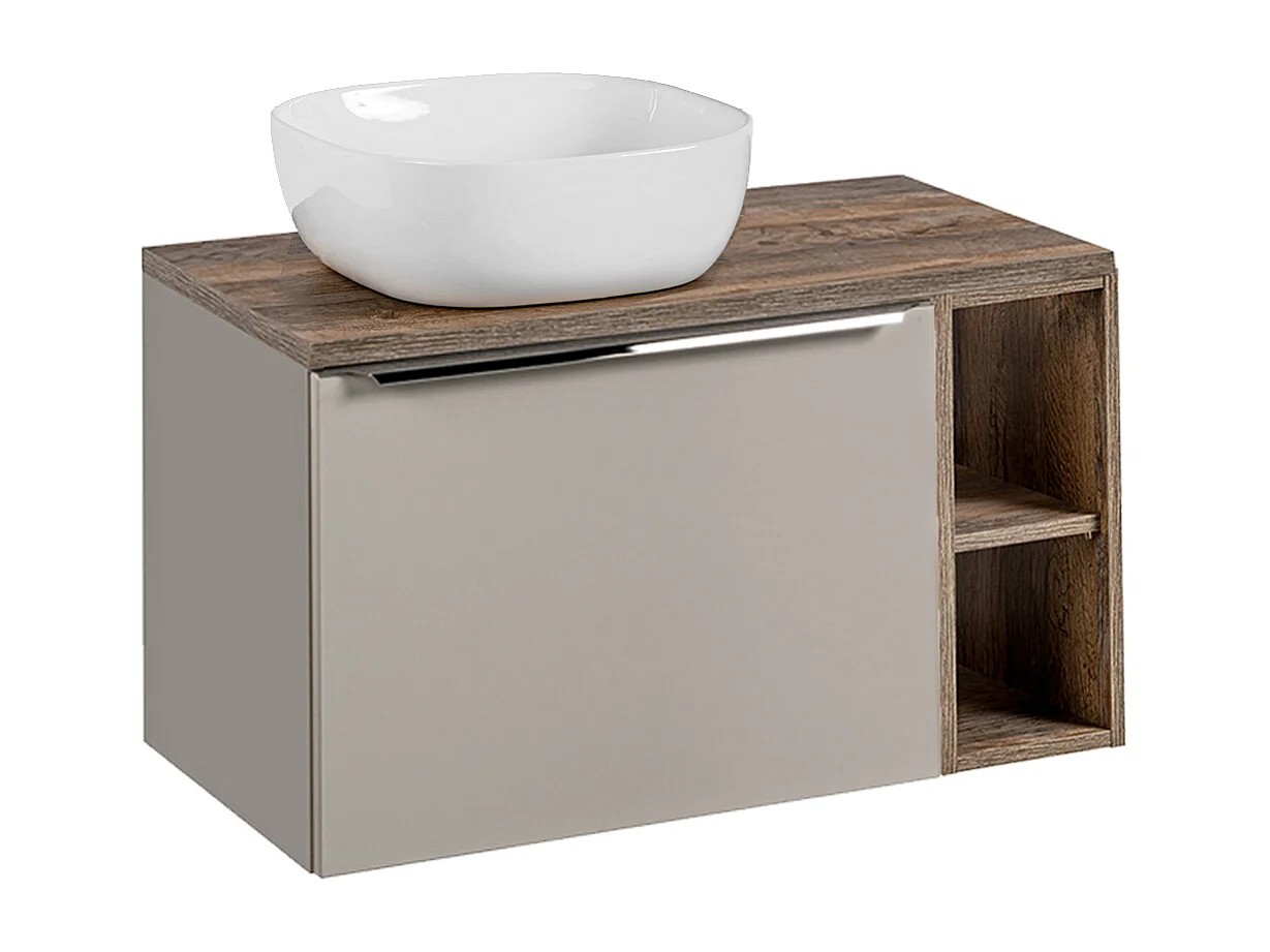 Eros Taupe enkele wastafel 80cm 2 nissen en sokkel