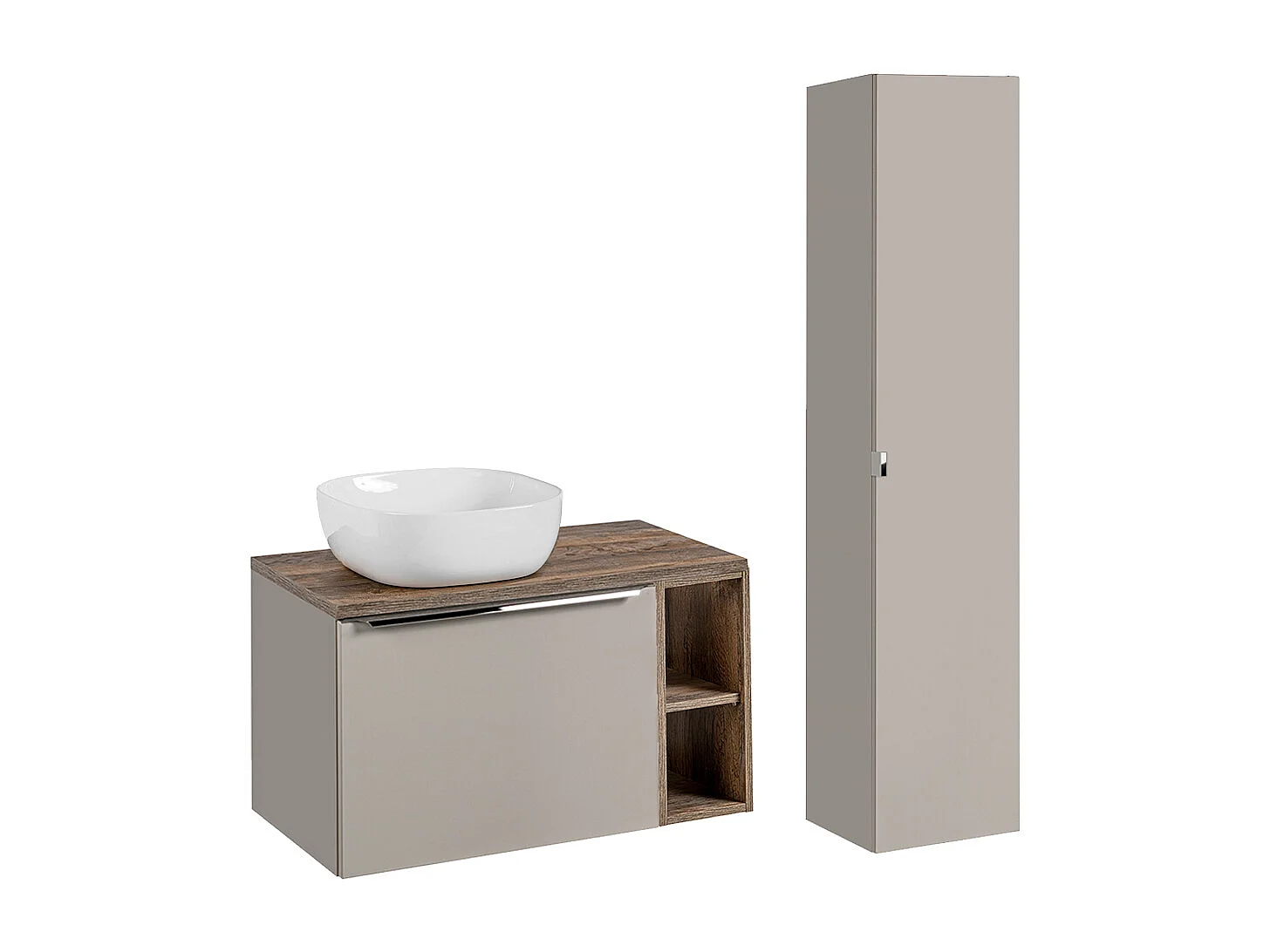 Ensemble meuble simple vasque 80cm 2 niches et colonne Éros Taupe