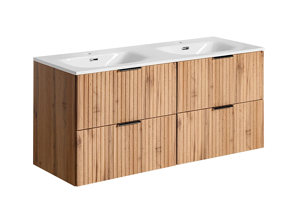 Ensemble meuble double vasque encastrée 120cm miroirs LED et colonne Adriel Bois