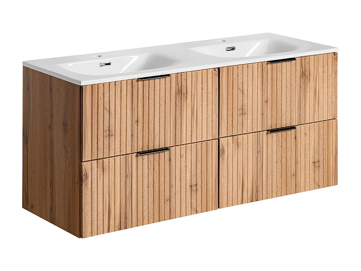 Ensemble meuble double vasque encastrée 120cm miroirs LED et colonne Adriel Bois