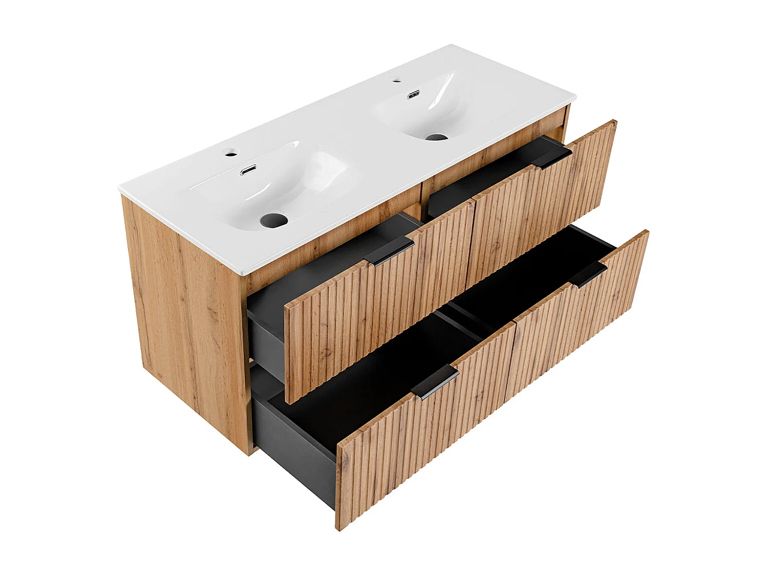 Mobile lavabo doppio da incasso da 120 cm con specchi a LED e mobiletto in legno Adriel
