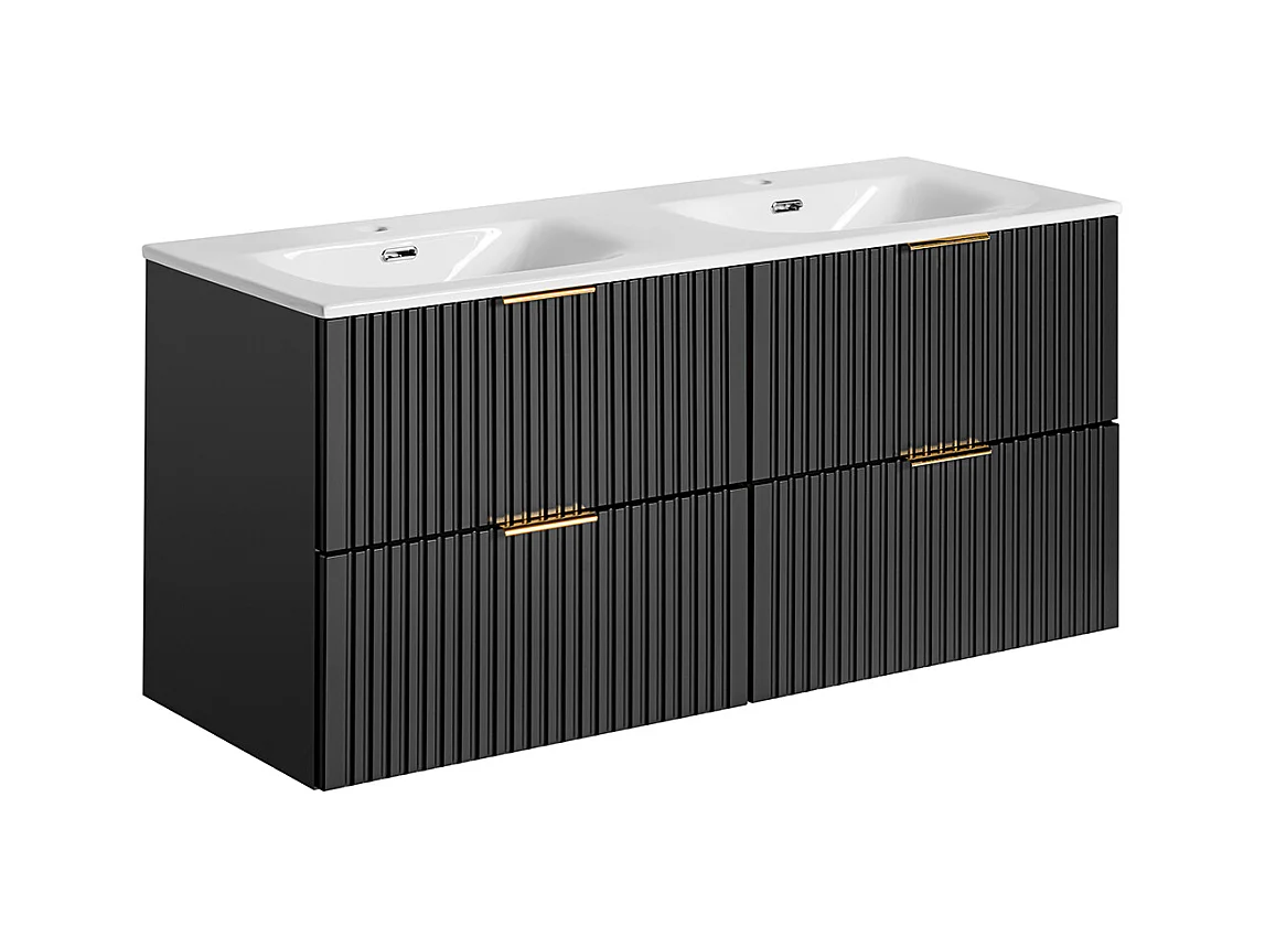 Ensemble meuble double vasque encastrée 120cm miroirs LED et colonne Adriel Noir