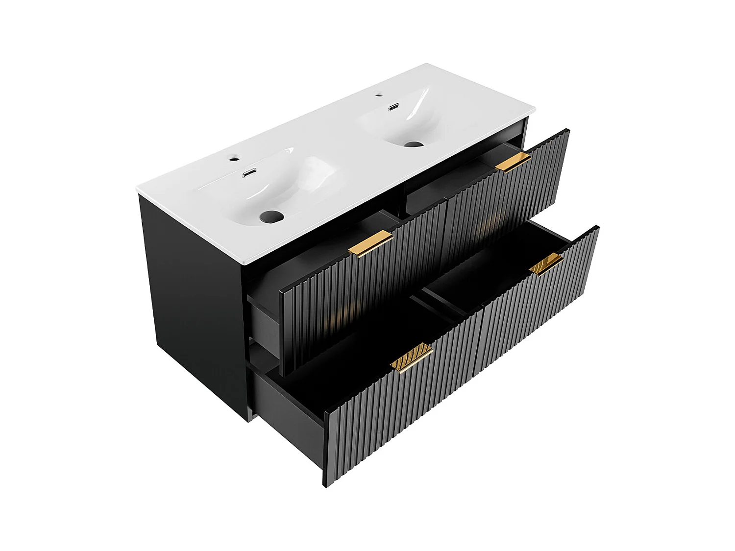 Ensemble meuble double vasque encastrée 120cm miroirs LED et colonne Adriel Noir