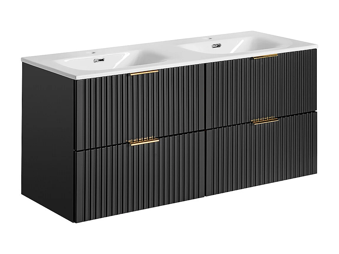 Ensemble meuble double vasque encastrée 120cm miroirs LED et colonne Adriel Noir