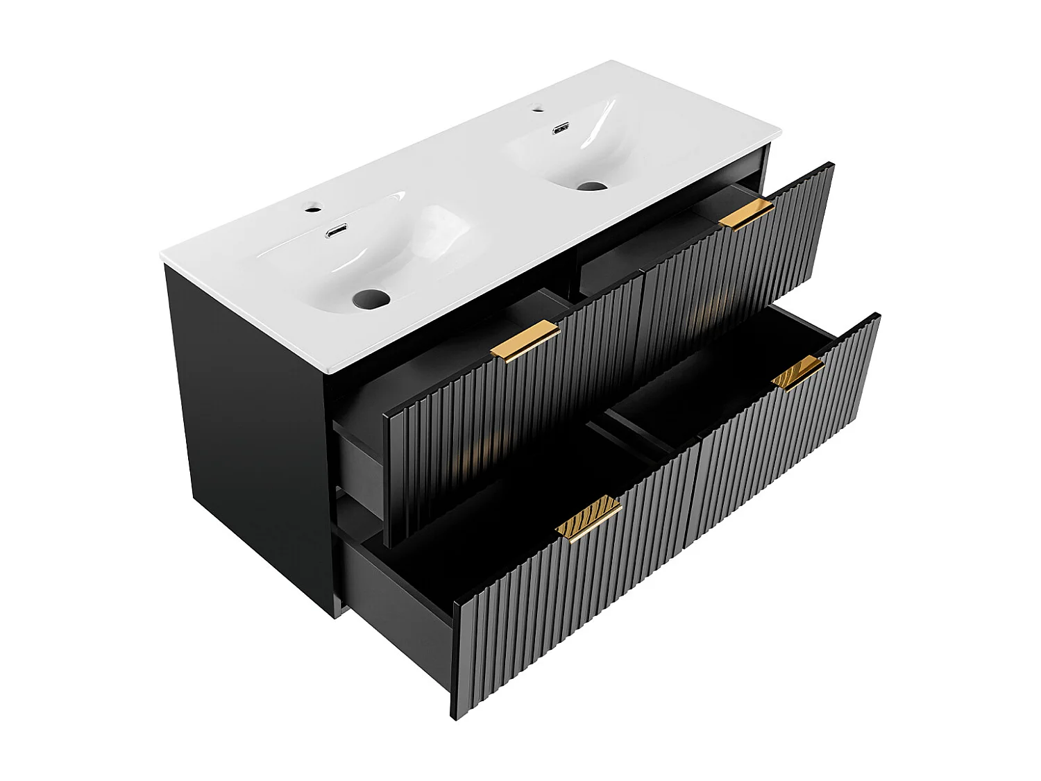 Mobile lavabo doppio da incasso da 120 cm con specchi LED e piedistallo Adriel in nero