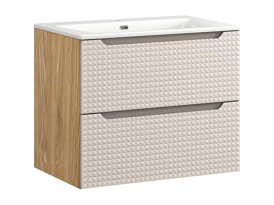 Ensemble meuble simple vasque encastrée 70cm et colonne Mallory Beige et bois