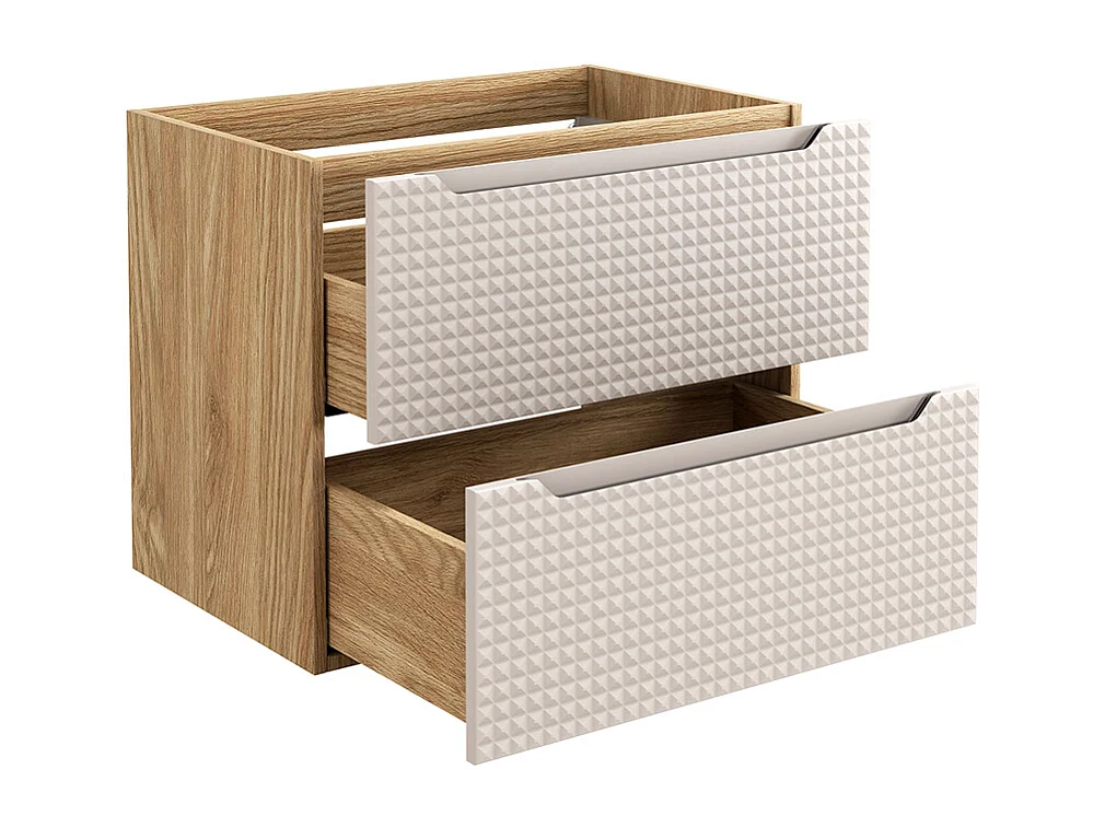 Ensemble meuble simple vasque encastrée 70cm et colonne Mallory Beige et bois
