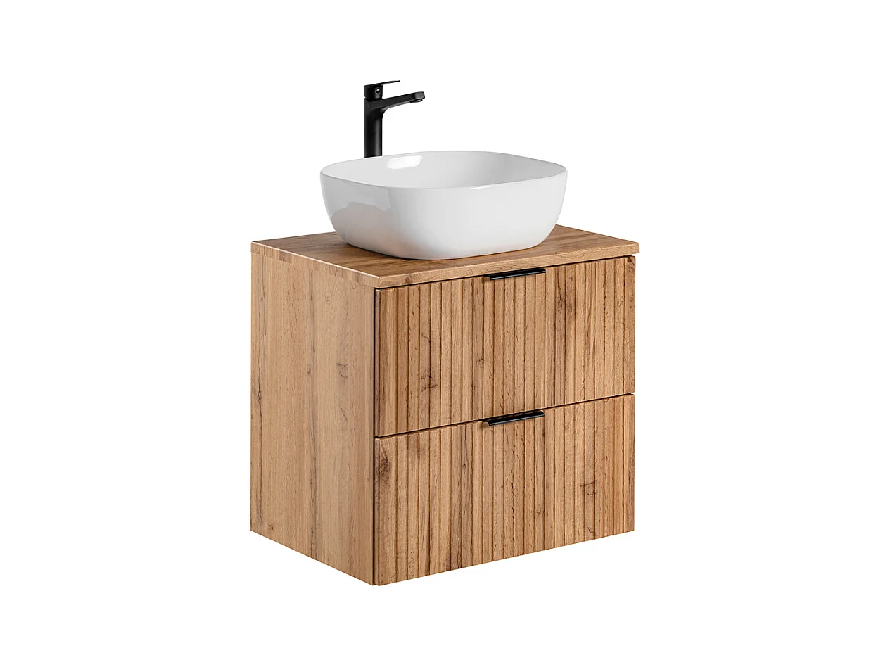 Ensemble meuble simple vasque 60cm miroir LED et colonne Adriel Bois