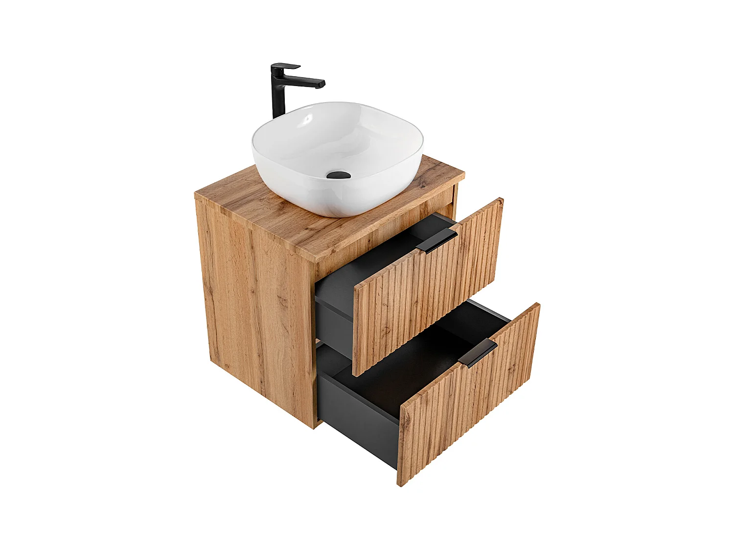 Ensemble meuble simple vasque 60cm miroir LED et colonne Adriel Bois