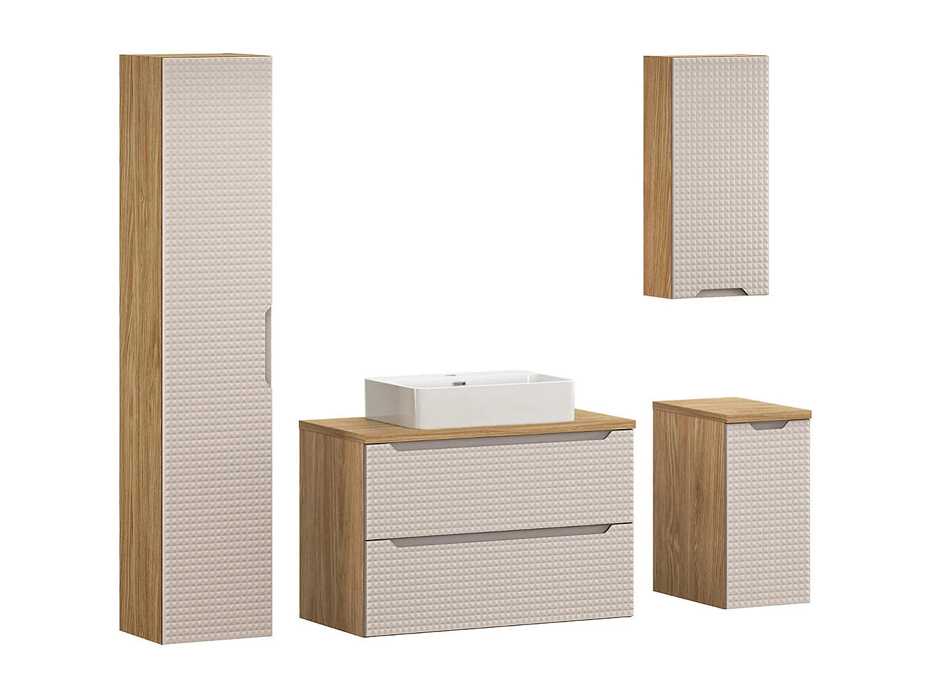Ensemble meuble simple vasque 90cm colonne et 2 demi-colonnes Mallory Beige et bois