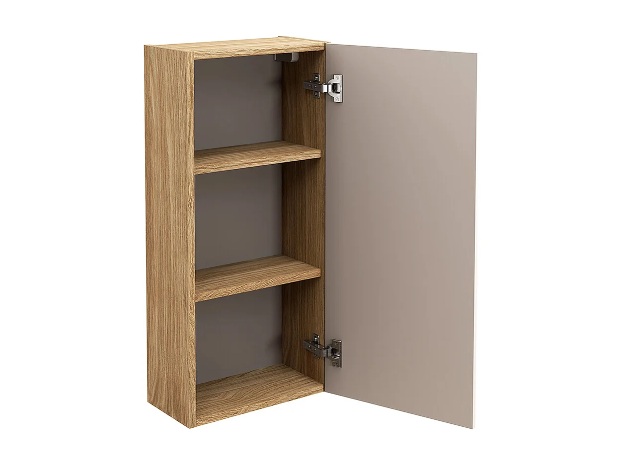 Ensemble meuble simple vasque 90cm colonne et 2 demi-colonnes Mallory Beige et bois