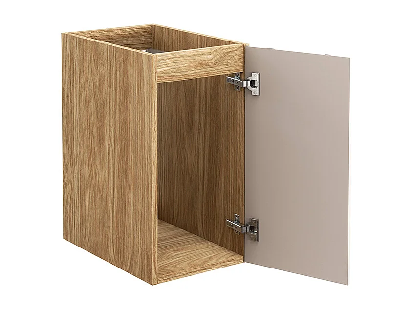Ensemble meuble simple vasque 90cm colonne et 2 demi-colonnes Mallory Beige et bois