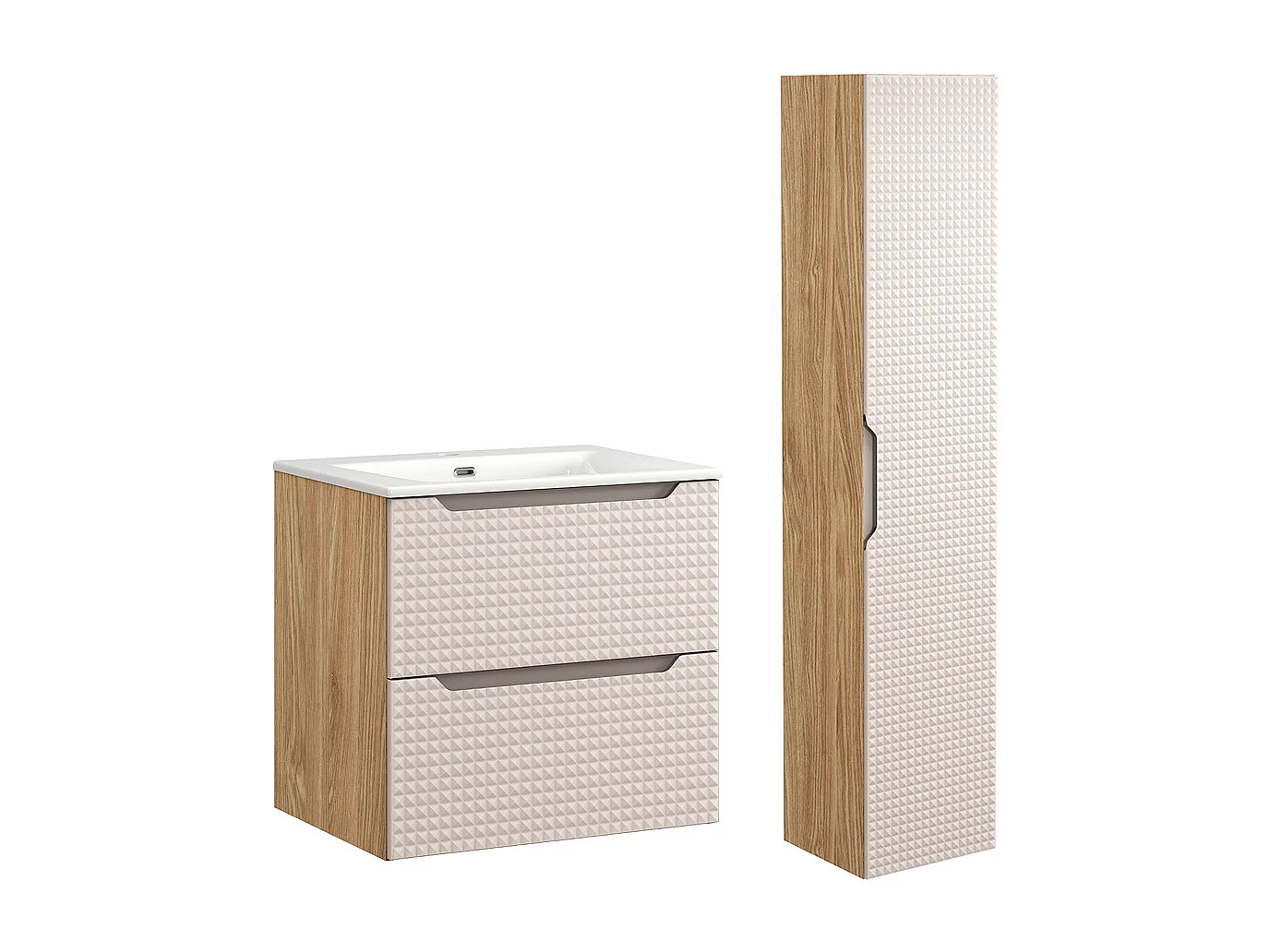 Mallory underskåp i beige och trä med 60 cm infällt tvättställ och kommod