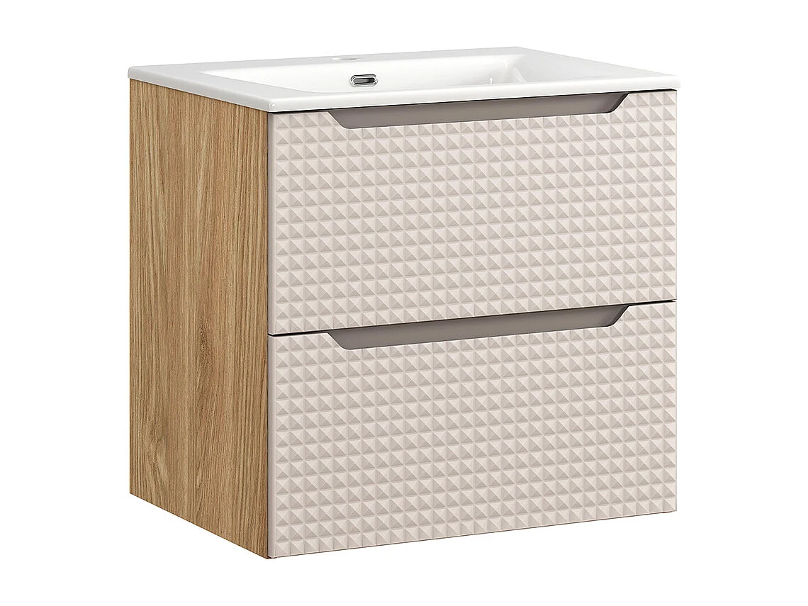 Mallory underskåp i beige och trä med 60 cm infällt tvättställ och kommod