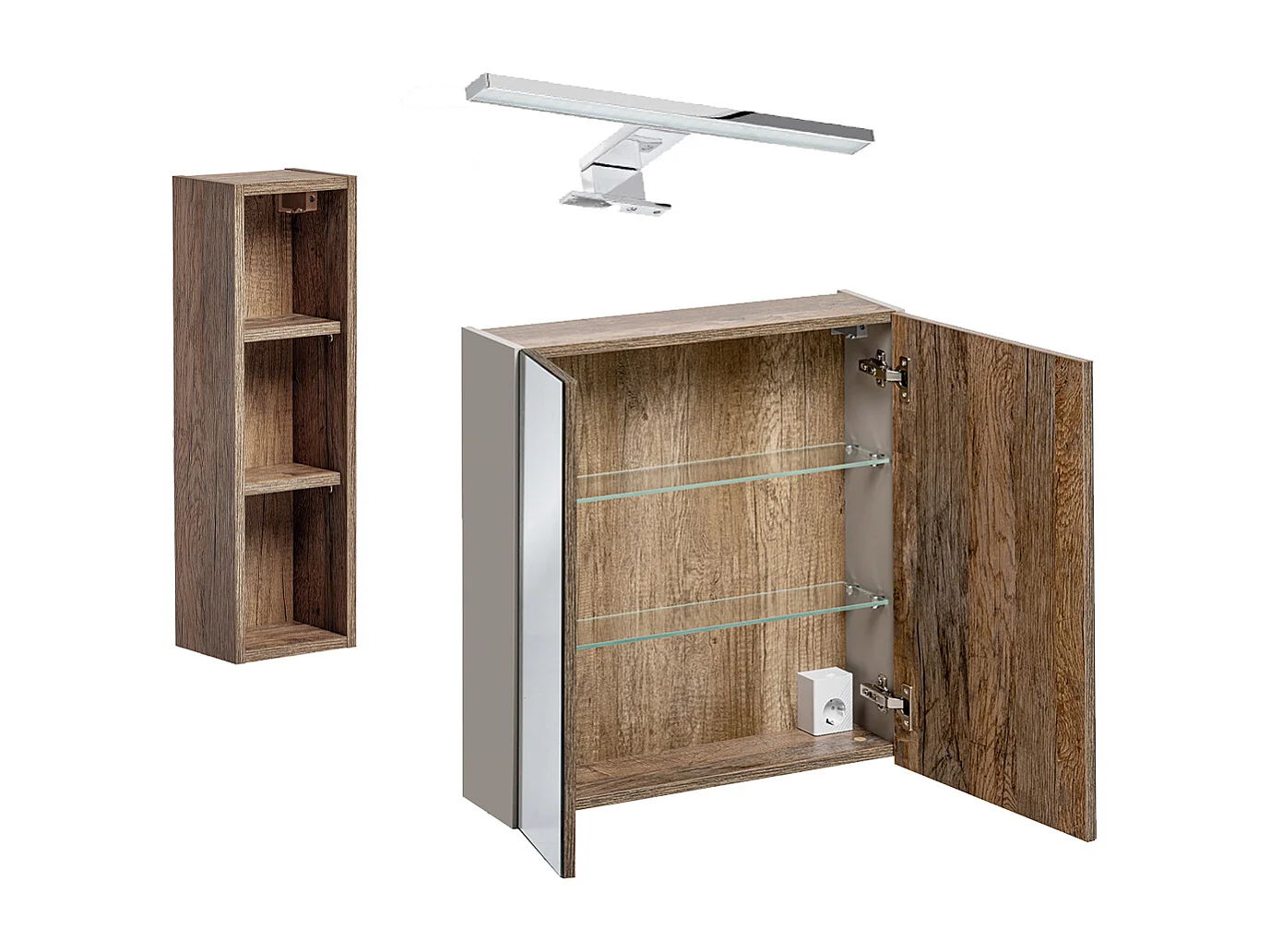 Ensemble meuble simple vasque 80cm 2 niches colonne et armoire murale Éros Taupe