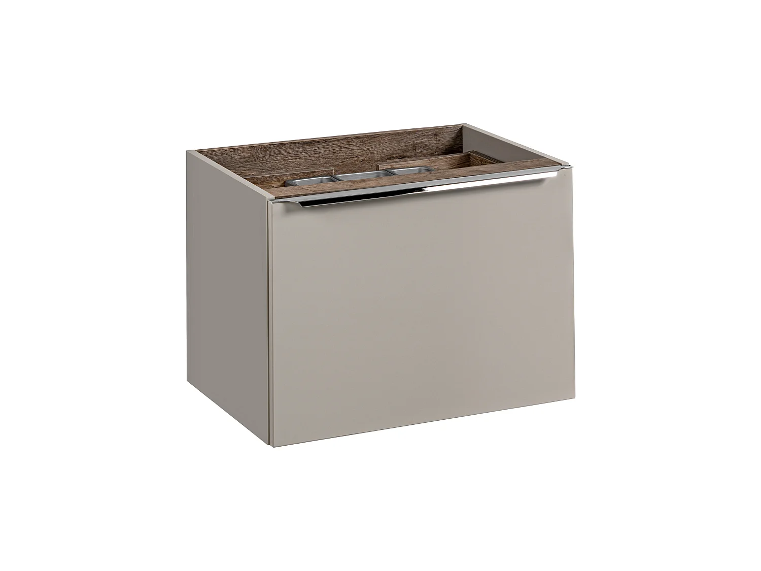 ensemble de meubles Santa Fe Taupe 80 cm avec plan de toilette, vasque à poser Smile, meuble colonne et meuble avec miroir
