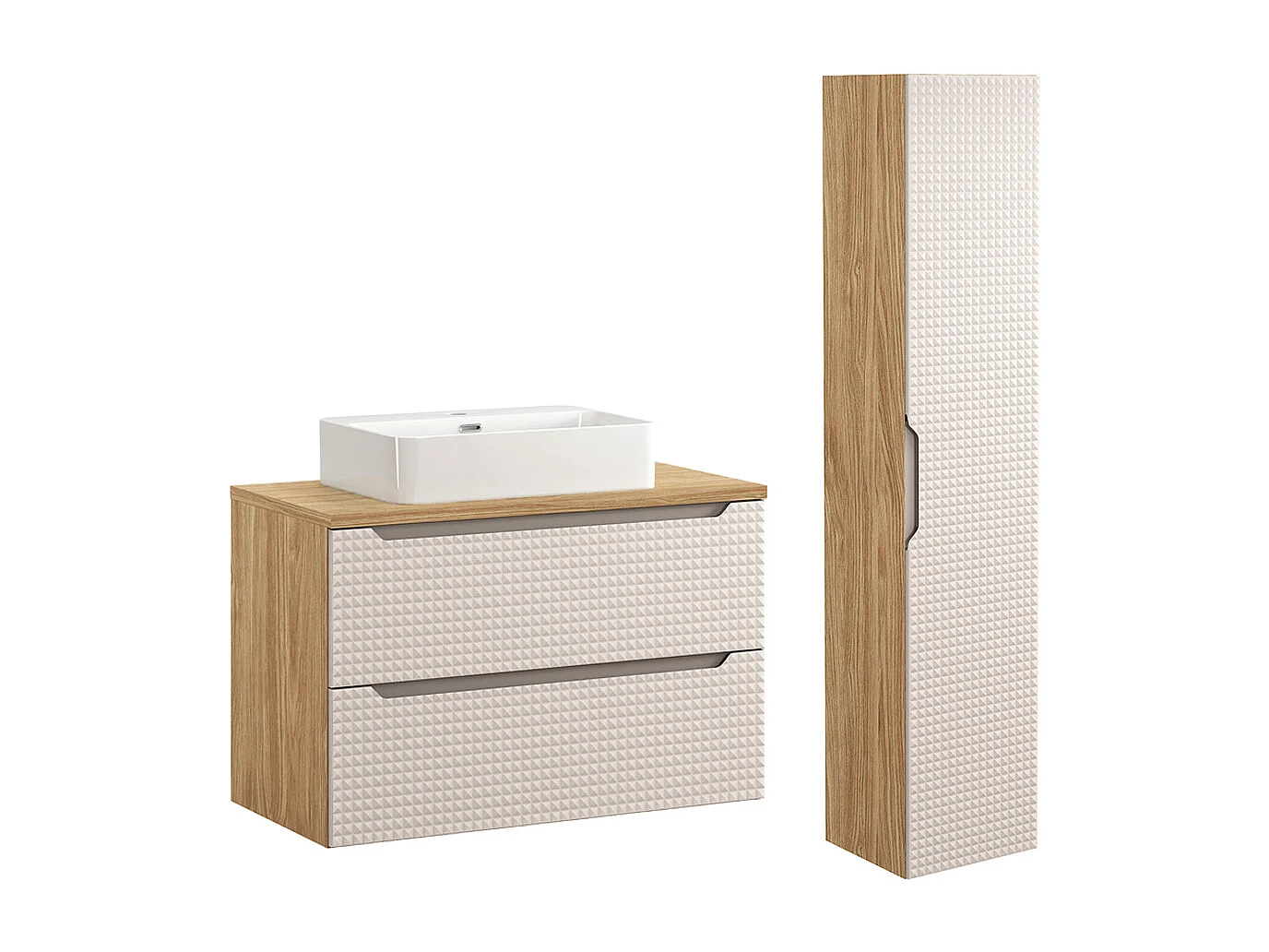 Tvättställsskåp 90cm och piedestal Mallory Beige och trä