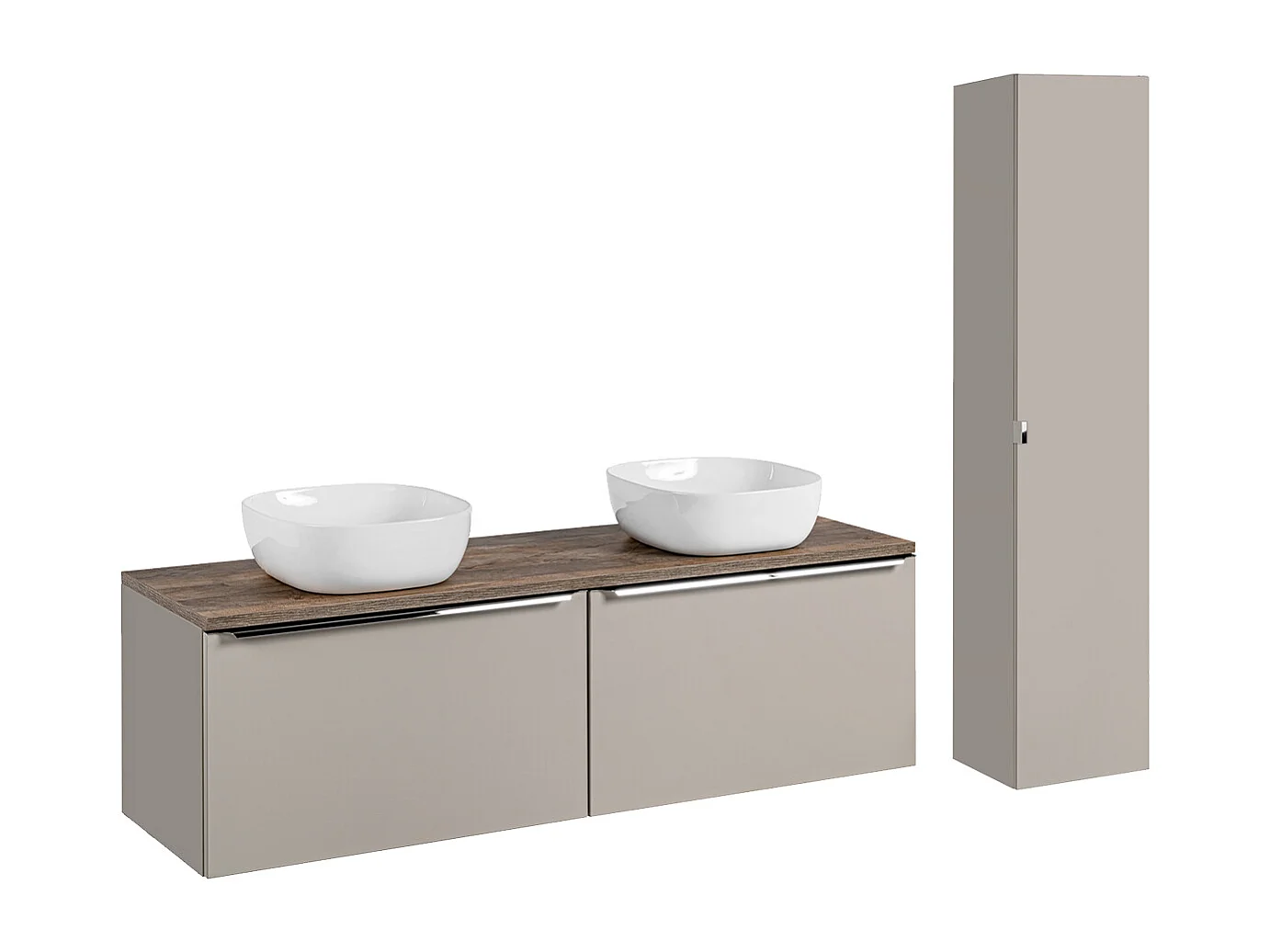 Ensemble meuble double vasque 160cm et colonne Éros Taupe