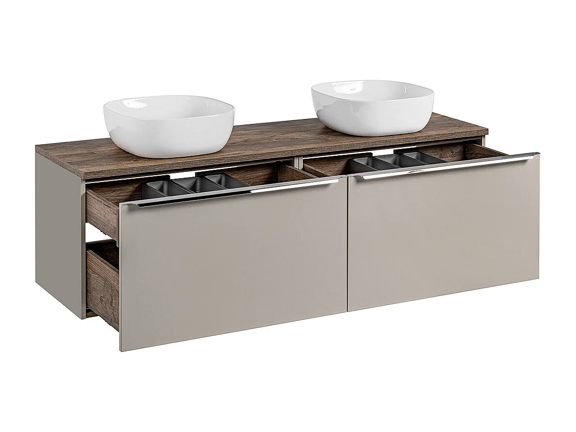 Ensemble meuble double vasque 160cm et colonne Éros Taupe