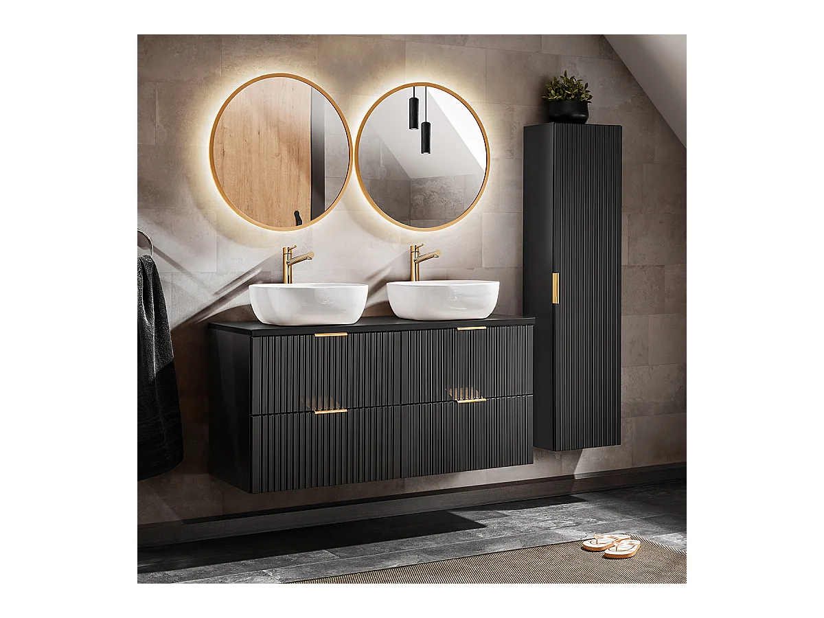 Ensemble meuble double vasque 120cm miroirs LED et colonne Adriel Noir