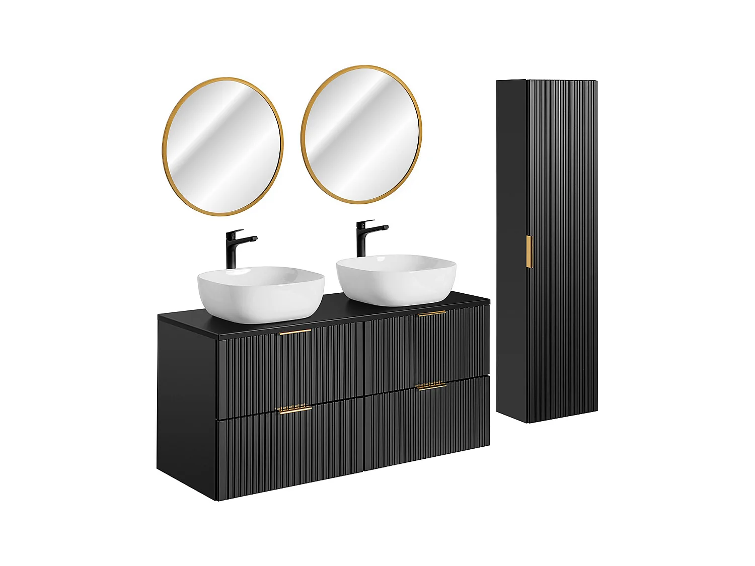 Ensemble meuble double vasque 120cm miroirs LED et colonne Adriel Noir
