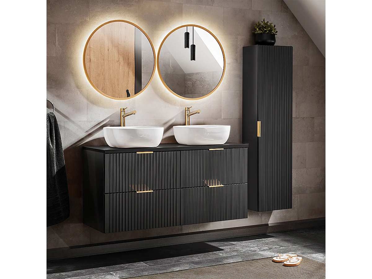 Ensemble meuble double vasque 120cm miroirs LED et colonne Adriel Noir