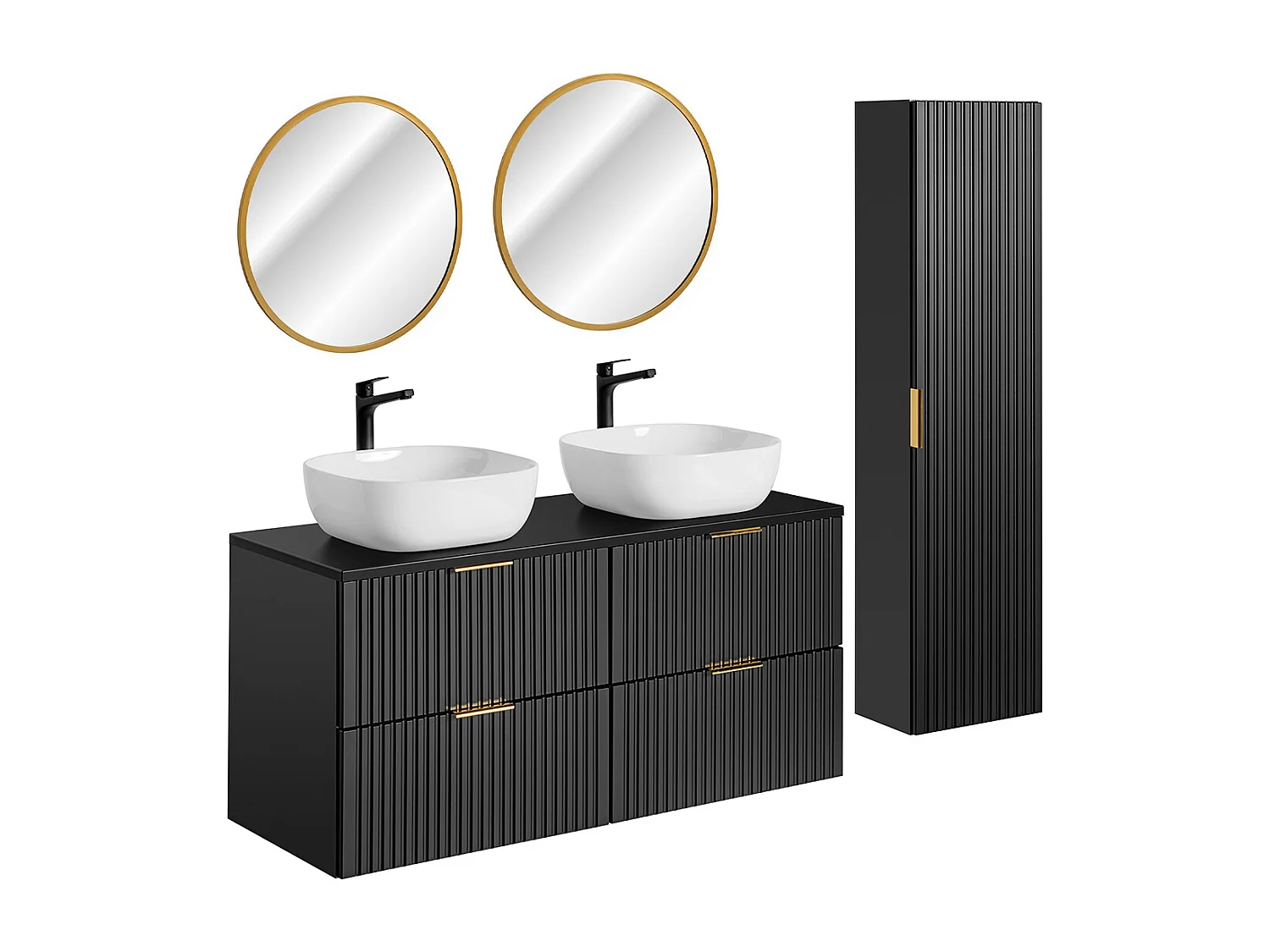 Ensemble meuble double vasque 120cm miroirs LED et colonne Adriel Noir