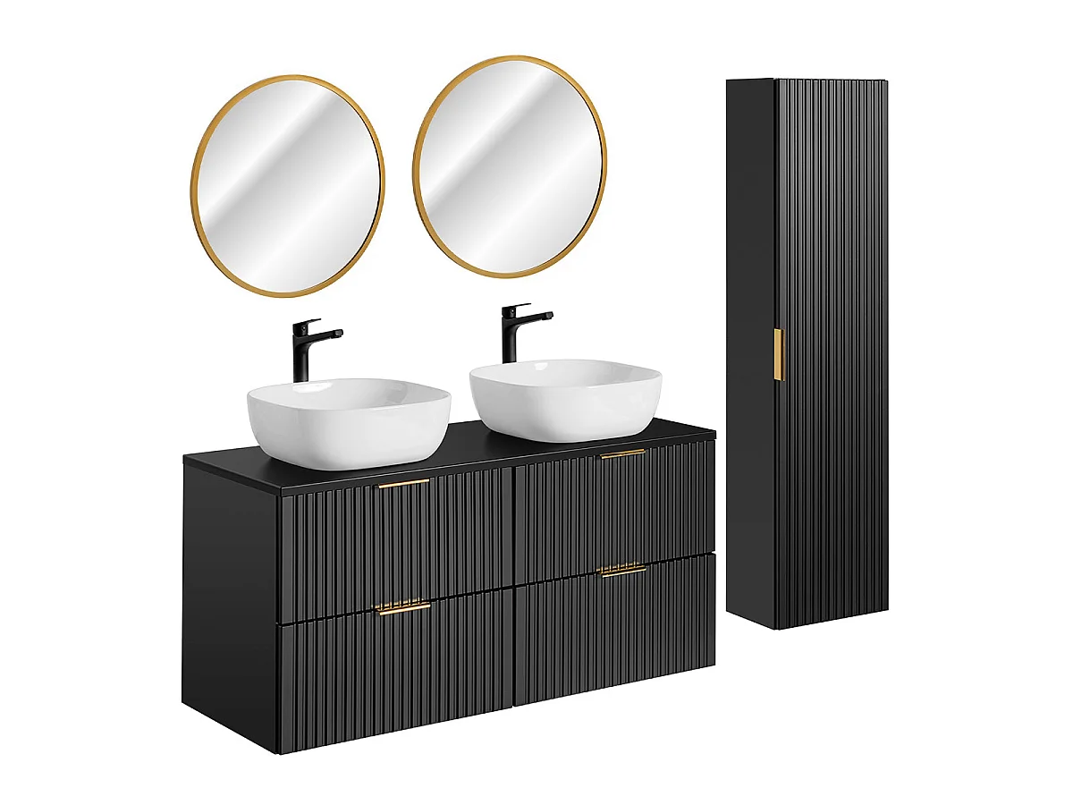 Ensemble meuble double vasque 120cm miroirs LED et colonne Adriel Noir