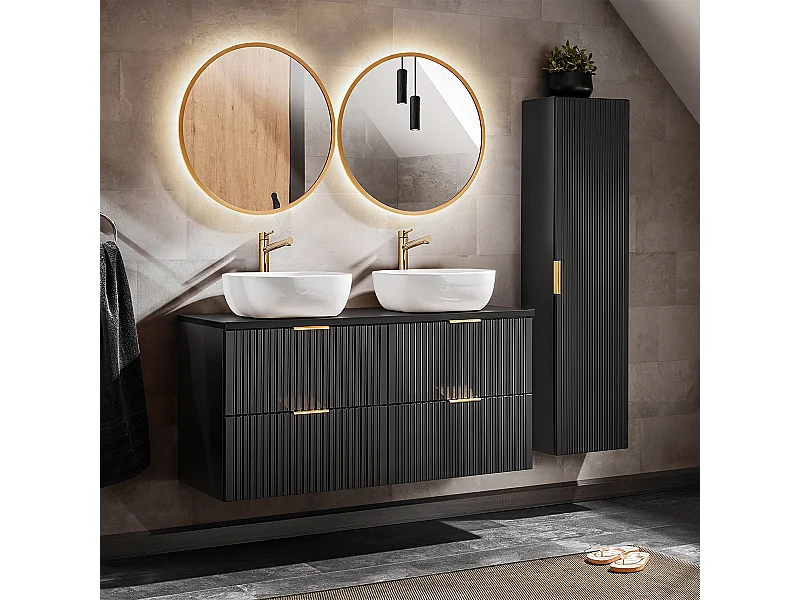 Ensemble meuble double vasque 120cm miroirs LED et colonne Adriel Noir