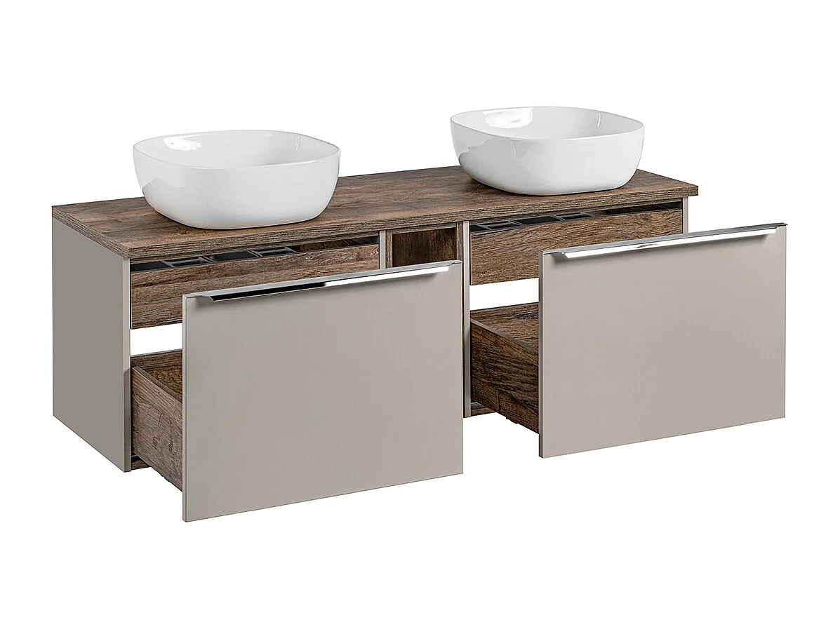 140cm dubbele wastafel met 2 nissen en Éros Taupe kolom