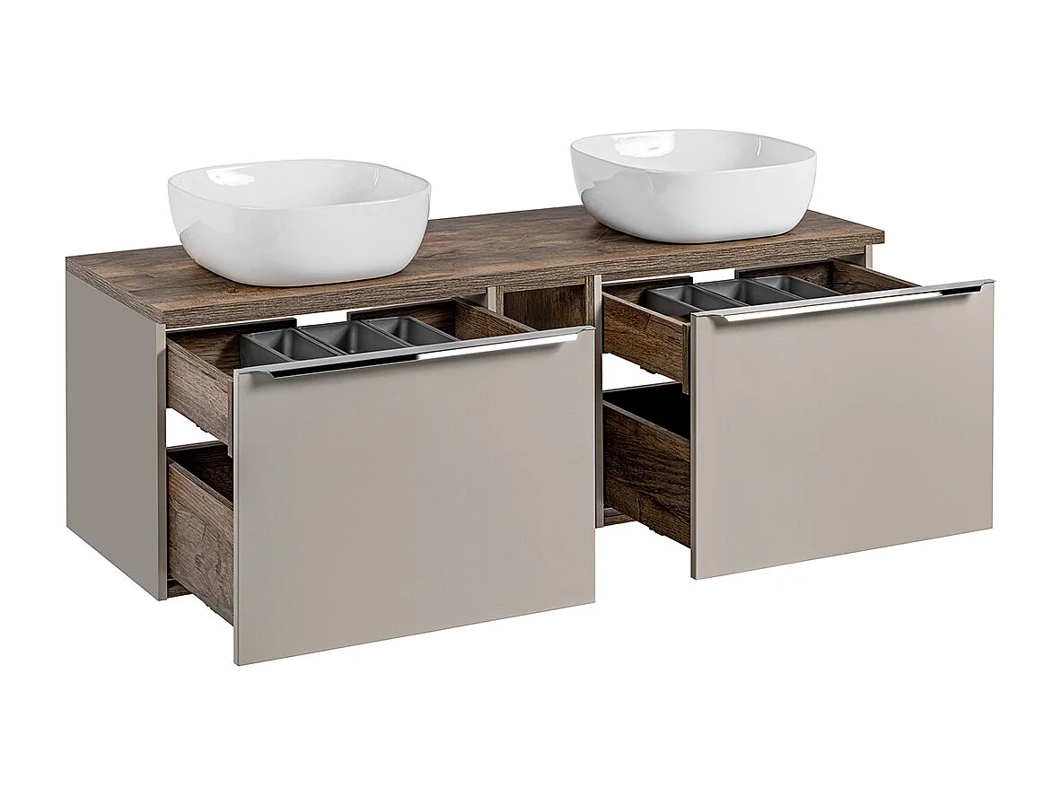 140cm dubbele wastafel met 2 nissen en Éros Taupe kolom