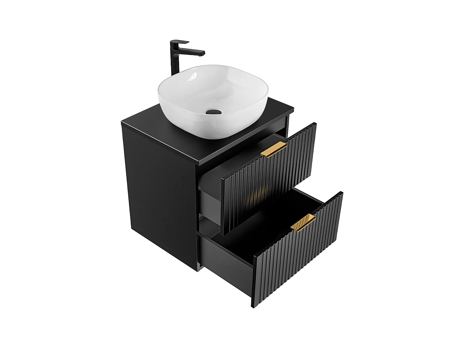 Ensemble meuble simple vasque 60cm miroir LED et colonne Adriel Noir